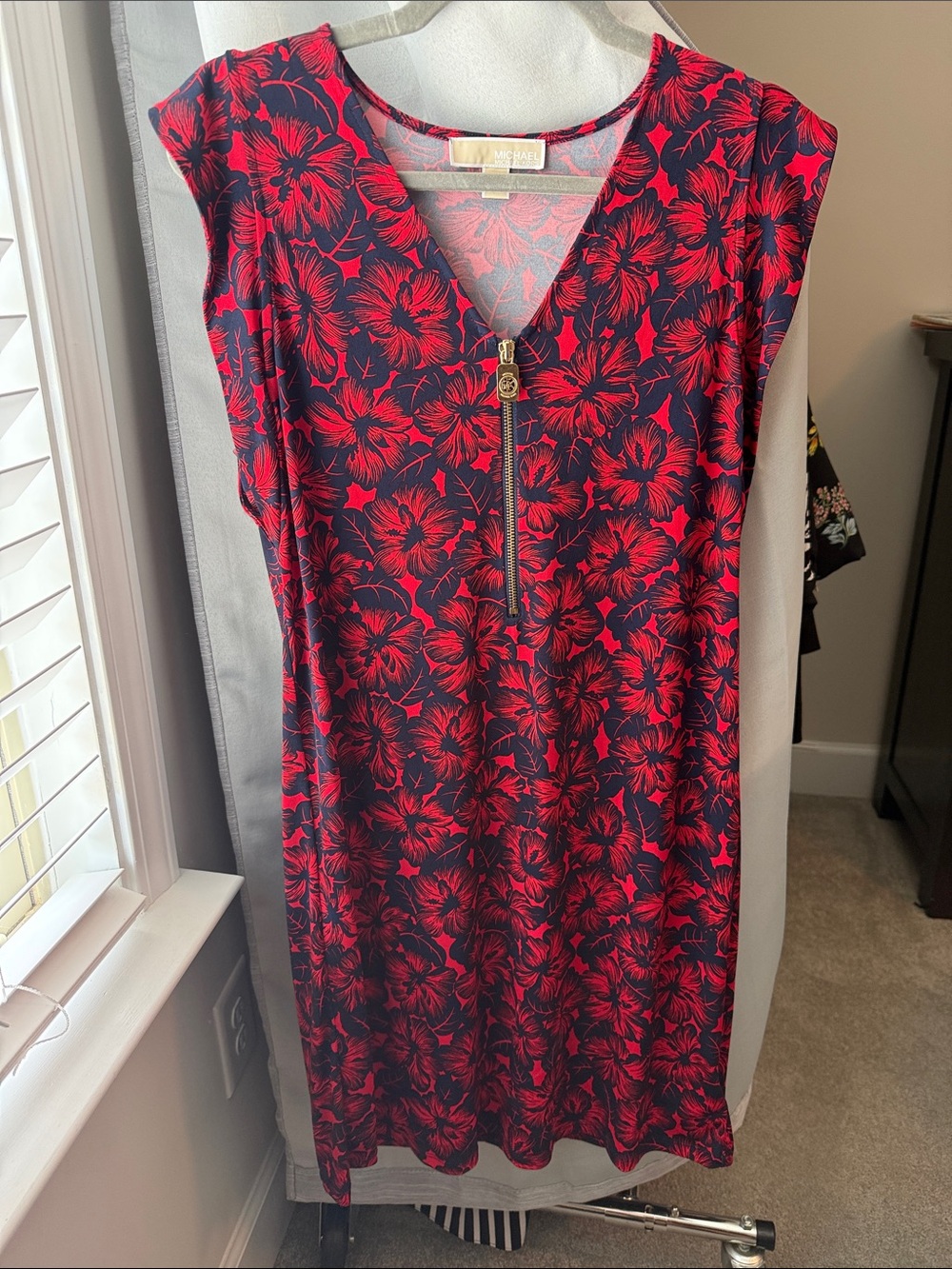 MICHAEL Michael Kors Red and Navy Floral Zip-Front Dress